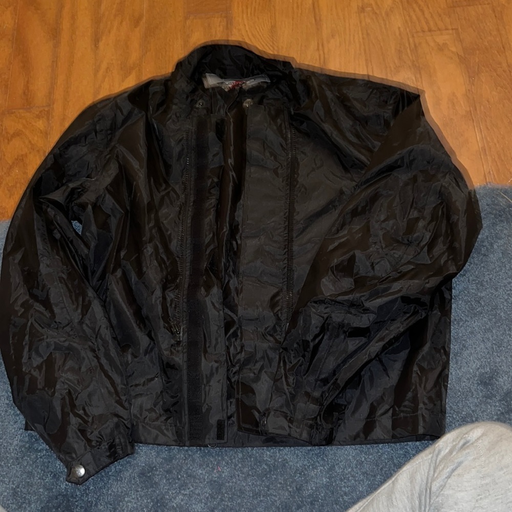 black motorcycle rain jacket